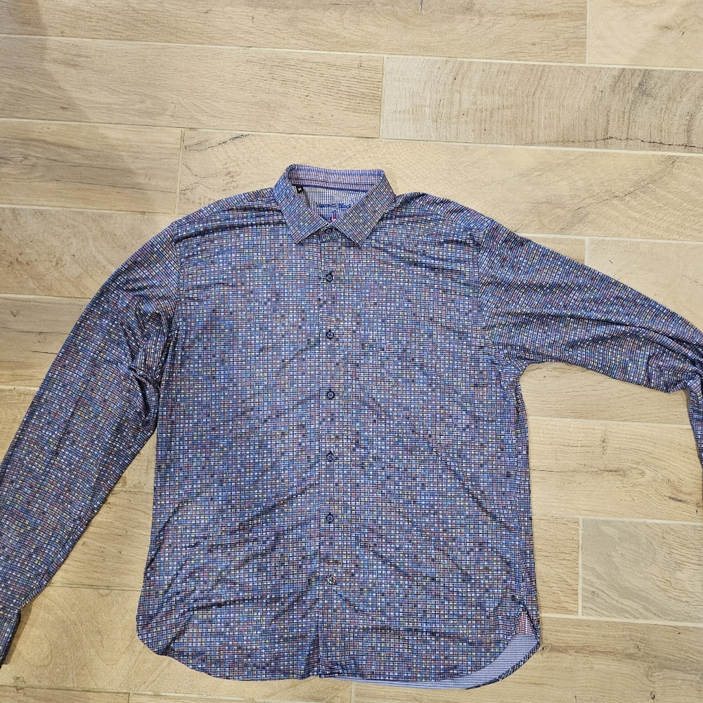 LUCHIANO VISCONTI BLACK Mens XL KNIT COTTON BLEND SHIRT Navy Multi Quite Luxury